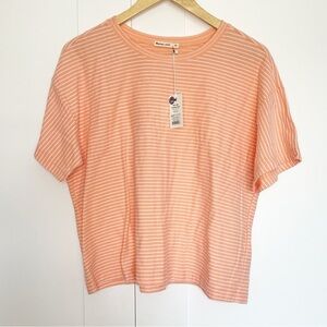 NWT Marine Layer Lydia Textured Stripe Top Tee T-shirt XL Cropped peach Orange